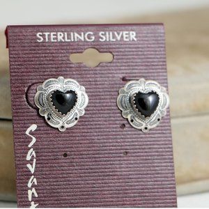 Sterling Onyx Heart Post Earrings